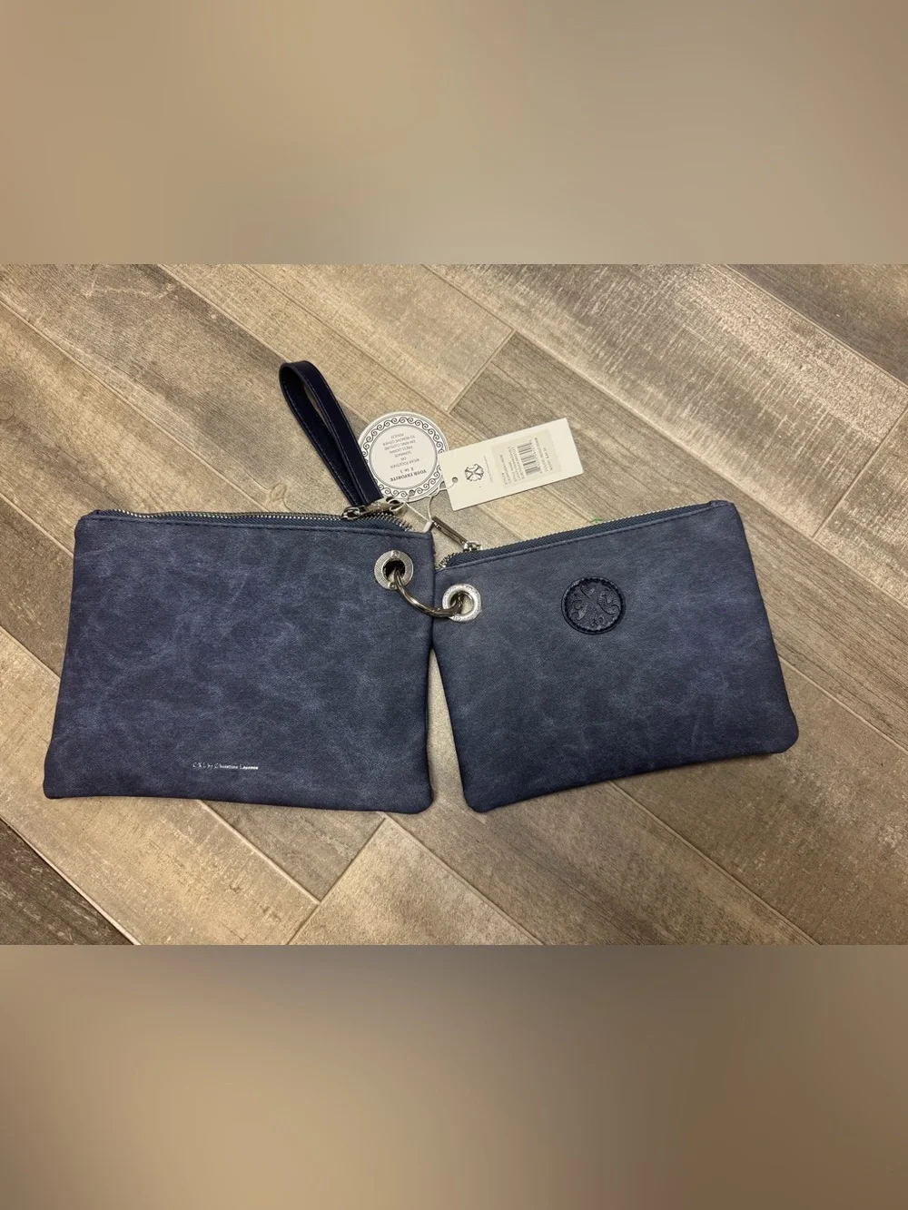 Women’s Indigo Denim Double Zip Wristlet Pouch Slim Wallet Bag Wrist StrapTravel